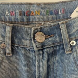 NWT 90s Straight American Eagle Distressed Rainbow Pride Blue Denim Jeans